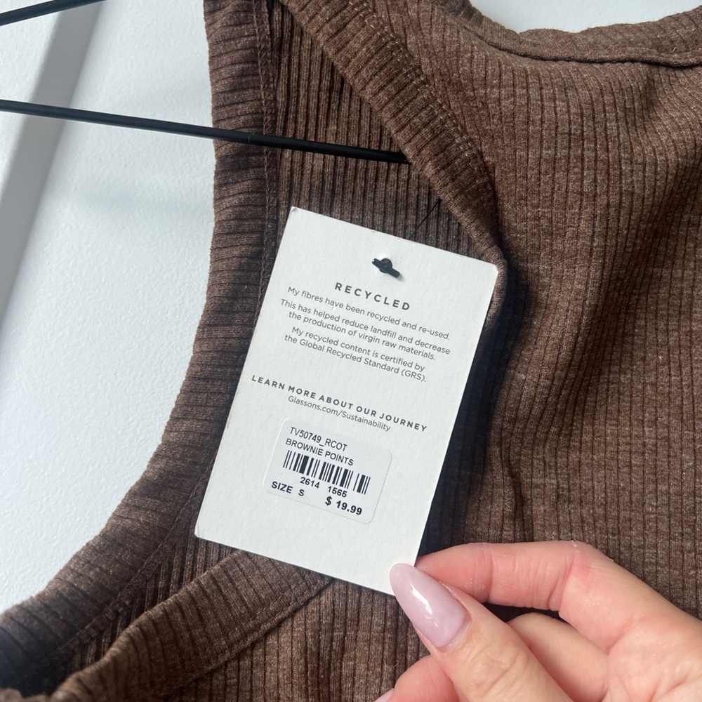 GLASSONS Cropped Brown Ribbed Tank Top - Picture 3 of 4